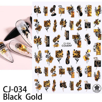 Leaves Sliders for Nails Gold White Bronzing Flowers Gradient Adhesive Sticker Nail Design Art Decorations Nail Art Accessories