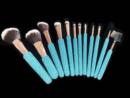 12Pcs/set Diamond-studded Makeup Brushes Gems Makeup Beauty Tools Full Diamond Loose Powder Foundation Concealer Brush Bling