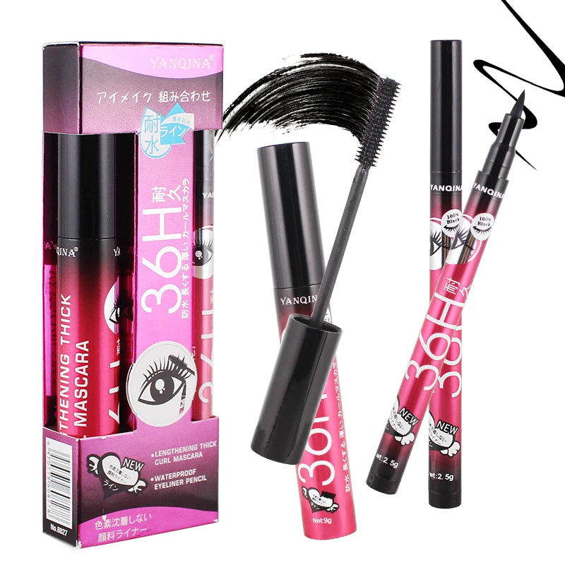 Kit de maquillage Mascara noir + stylo Eyeliner Maquiagem, Kit de maquillage imperméable en Fiber 4D, cosmétiques pour grands yeux, crayon pour les yeux 