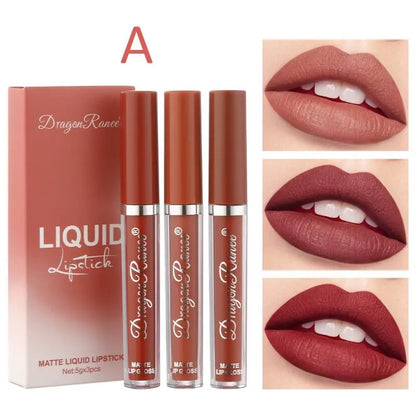 3pcs Velvet Matte Lip Gloss Set Waterproof Long-wear Liquid Lipstick Lip Colour Lips Daily Makeup Women Cosmetics