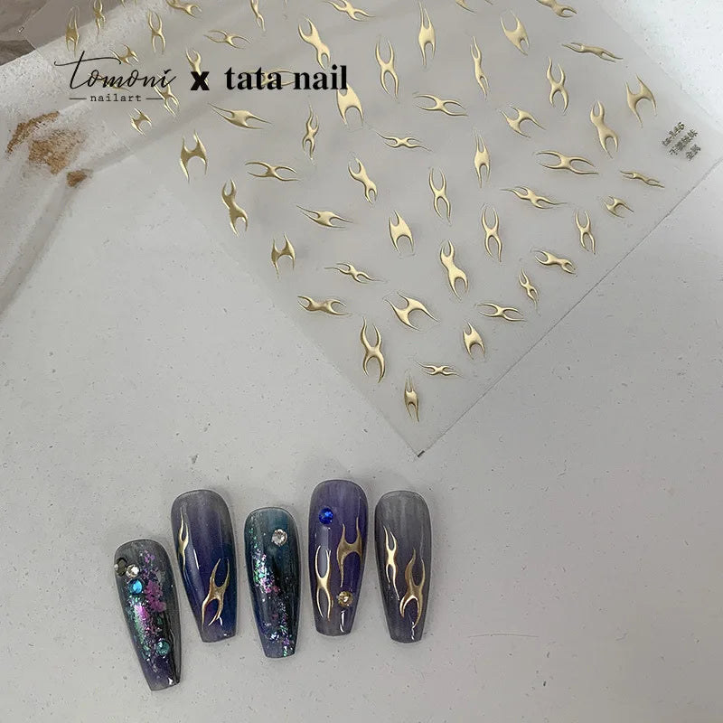 Y2k Bronzing Nail Stickers Designer Art Nails Decorations 2022 Holographic Gold Silver Decals Engraved Manicure Tips Wraps