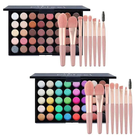 40 Color Eyeshadow Makeup Palette With Makeup Brushes Set | 40 Colors Makeup Kit Pigmented Eye Pallet Full Cosmetic Set