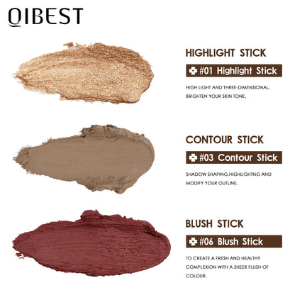 QIBEST Highlighter Makeup Glitter Contouring Bronzer For Face  Blush Sticks Shimmer Powder Texture Illuminator Women Cosmetics