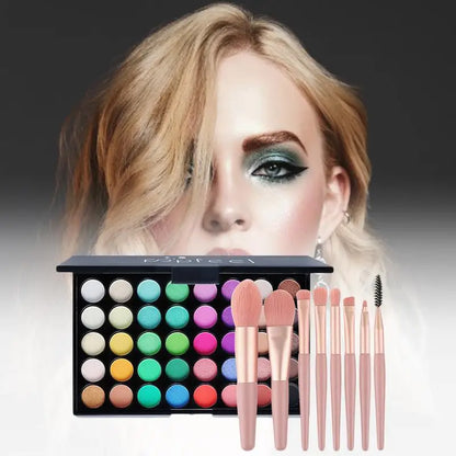 40 Color Eyeshadow Makeup Palette With Makeup Brushes Set | 40 Colors Makeup Kit Pigmented Eye Pallet Full Cosmetic Set