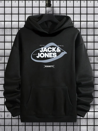 Jack & Jones Men'S Casual Hoodie with  Print - 100% Polyester Knit Fabric