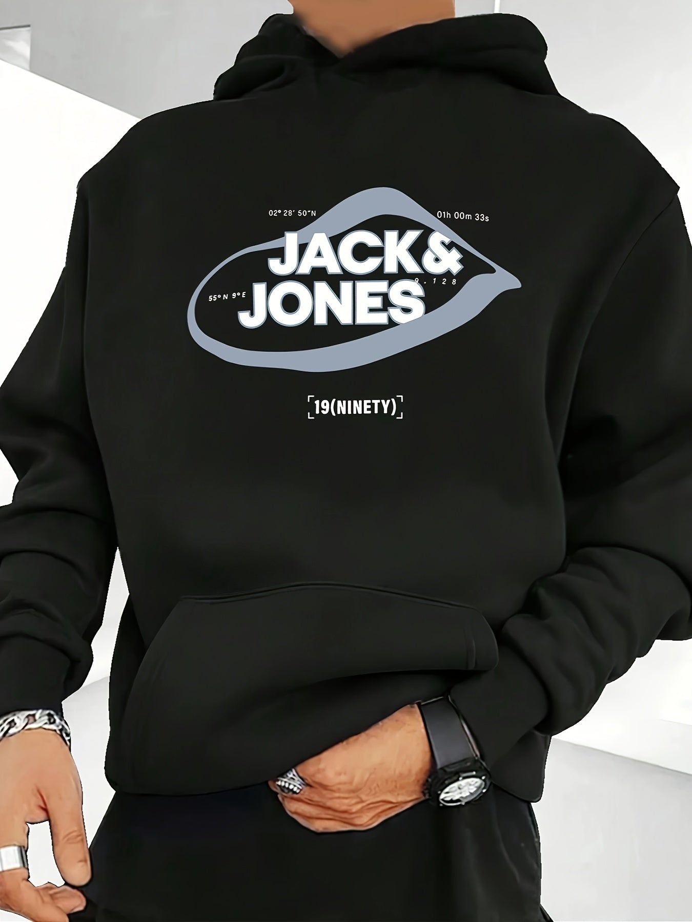 Jack & Jones Men'S Casual Hoodie with  Print - 100% Polyester Knit Fabric