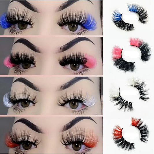 Color Eyelash 3D Fake Lashes Natural Long 15/20mm Colored Lash Eyelashes Party Makeup Kit Colorful False Eye Lashes ombre color