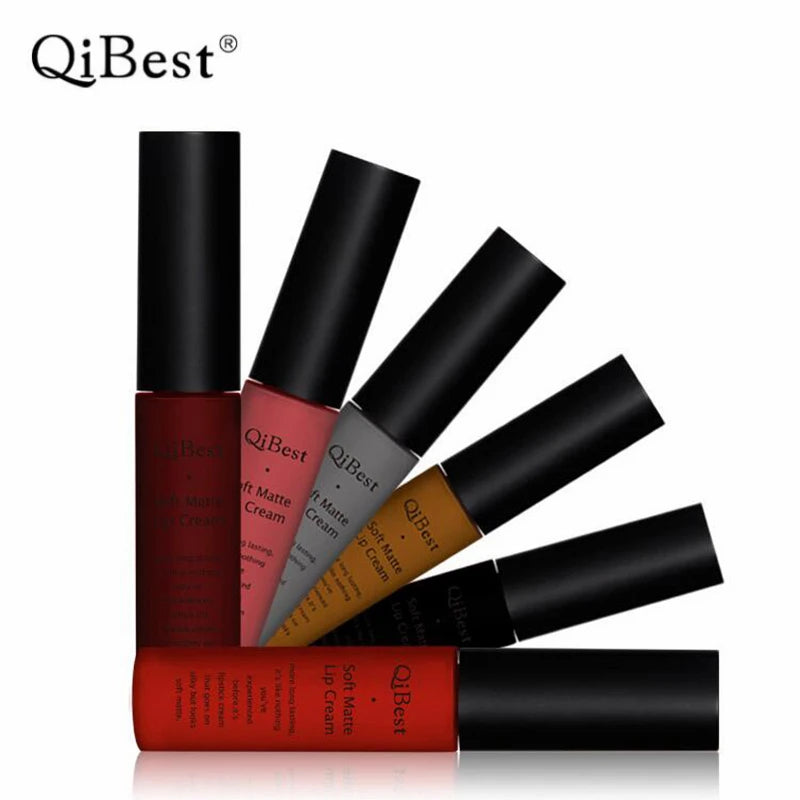 QiBest Brand Makeup Sexy Color Matte Lipstick Waterproof Lasting Batom Matter Lip Stick Nude Liquid Lipstick Lip Gloss Maquiagem