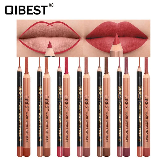 QiBest Waterproof Matte Lipstick Pencil Lip Liner Makeup Contour Lip Tint Sexy Batom Mate Long Lasting Moisturizer Lipliner