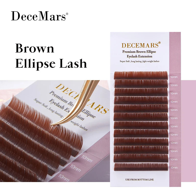 DeceMars Brown Matte Ellipse Flat Eyelash Extension Soft Tips Light Weight Individual Lash