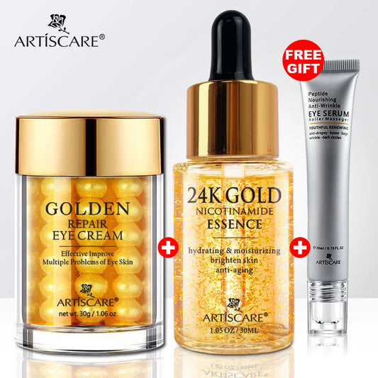 ARTISCARE 24K Gold Serum SET Anti Wrinkles facial Skin Care Anti Aging Eye Cream,Face Essence Skincare Products for Women