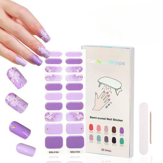 3D Gilded Flower UV Phototherapy Semi Cured Gel Nail Sticker Set for UV Lamp Solid Color Manicure DIY Women Gellae Nail Sticker