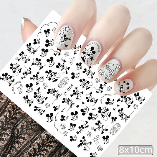 Black Mickey Mouse Tigger Stitch Cartoon Nail Stickers Nail Art Decals Disney Princess Donald Duck 3D Stickers Press on Nails