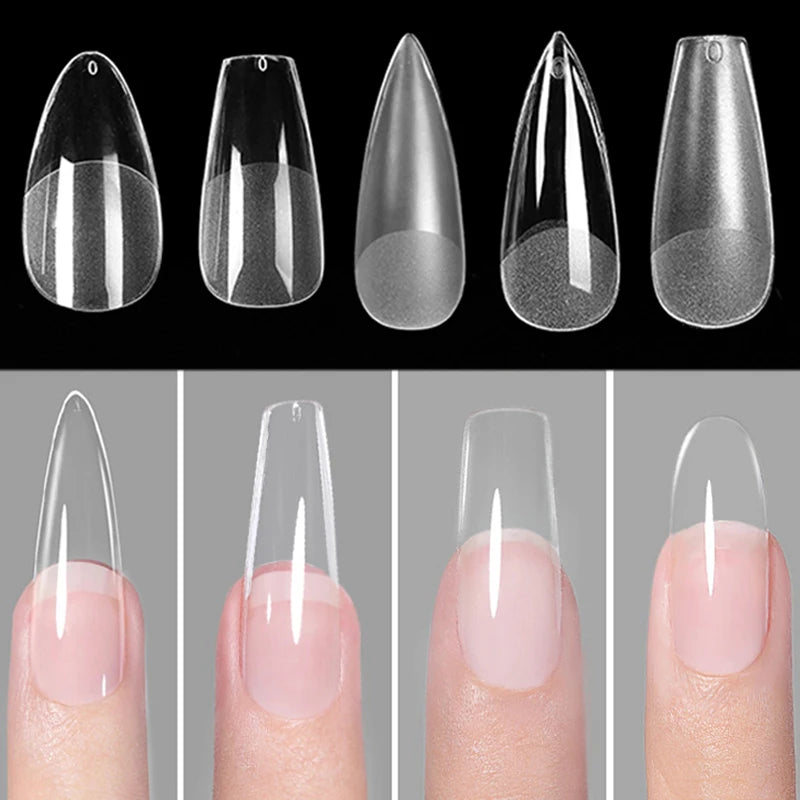 Press on Nails Coffin Nail Tips Clear Full Cover Fake Acrylic UV Gel Nails Extension System Oval Almond Sculpted False Nail Tips
