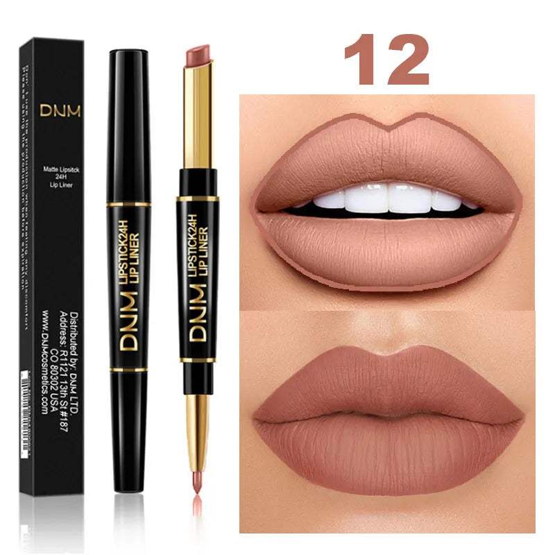 Double Ended Matte Lipstick Long Lasting Wateproof Lipsticks Brand Lip Makeup Cosmetics Dark Red Lips Liner Pencil