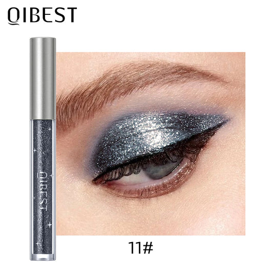 QIBEST Liquid Eye Shadow Highlighter Shiny Lasting Pearlescent Liquid Eyeliner Glitter Sequins Silkworm Eye Cosmetic Shadow